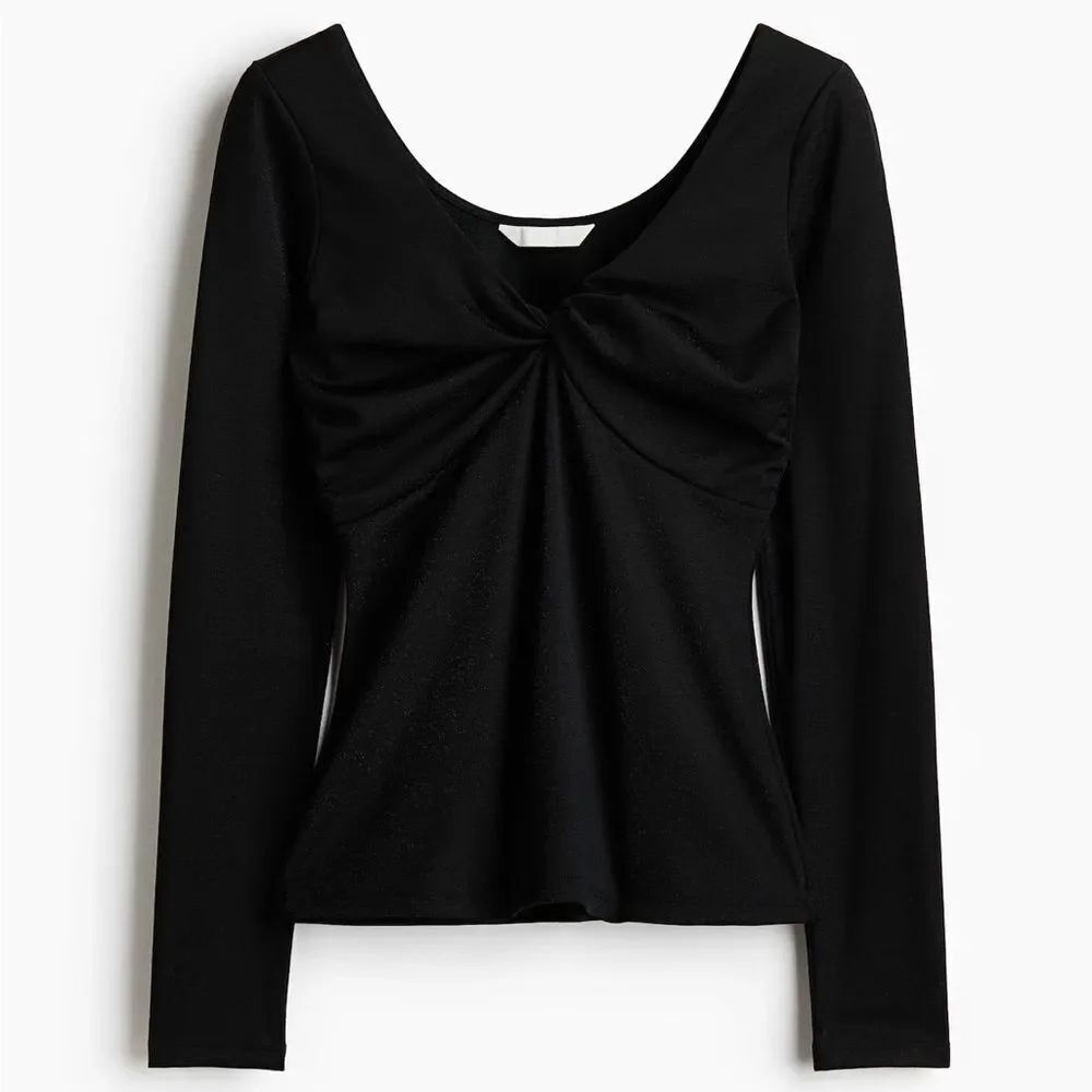H&M GLITTERY TWIST-DETAIL Black Long Sleeve Top